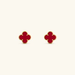 Clover Red Gold Studs