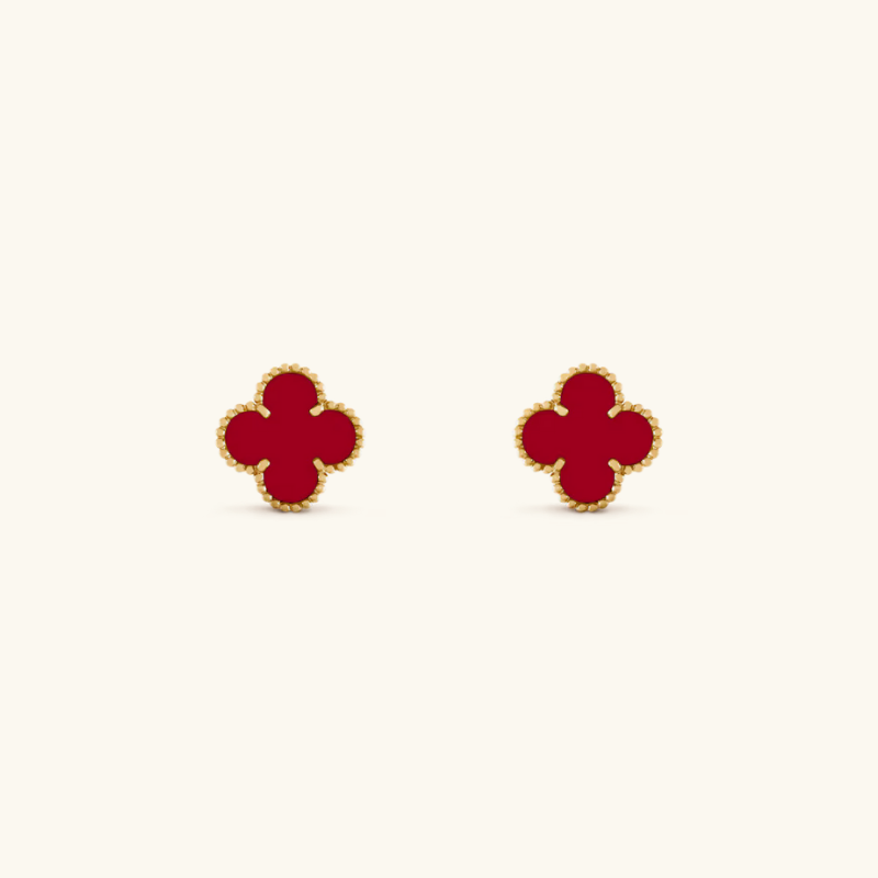 Clover Red Gold Studs