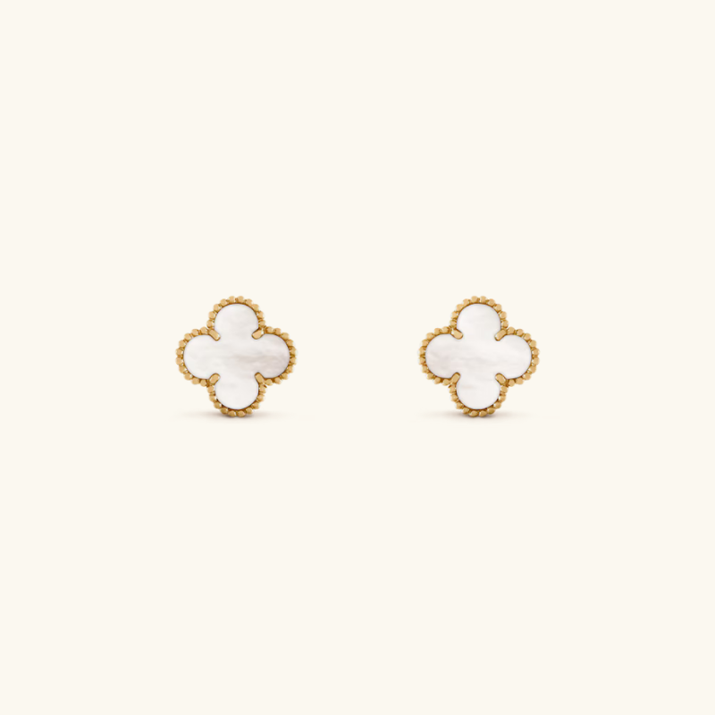 Clover White Gold Studs