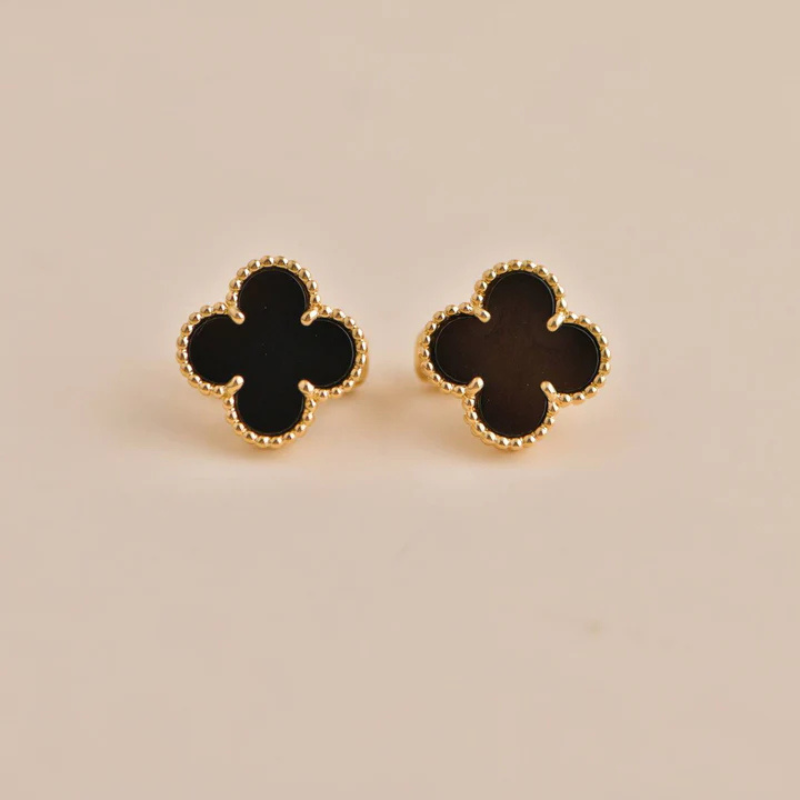 Clover Black Gold Studs