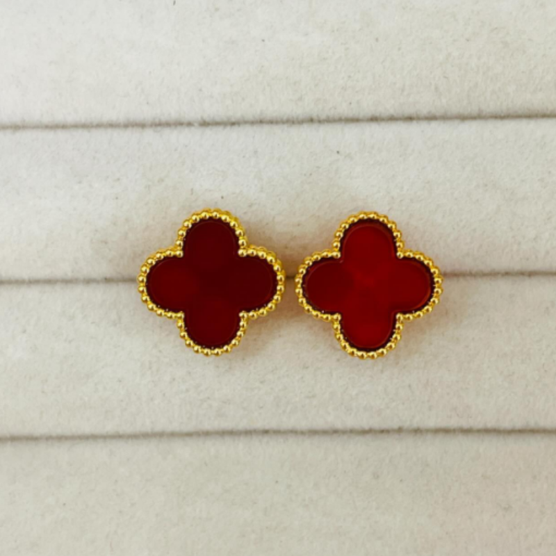 Clover Red Gold Studs