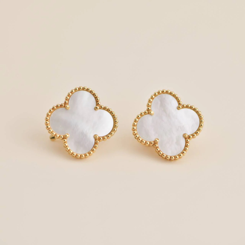 Clover White Gold Studs