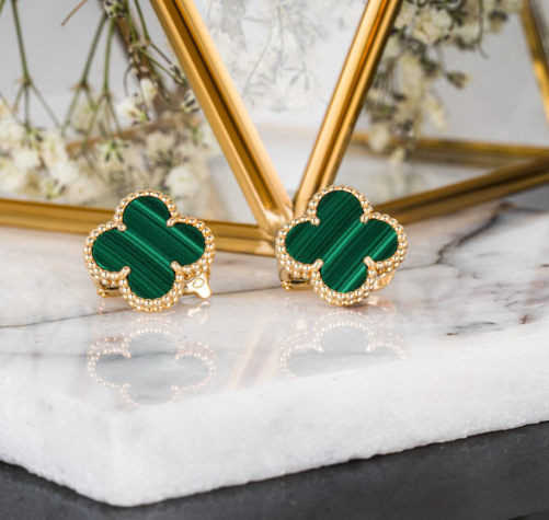 Clover Green Gold Studs